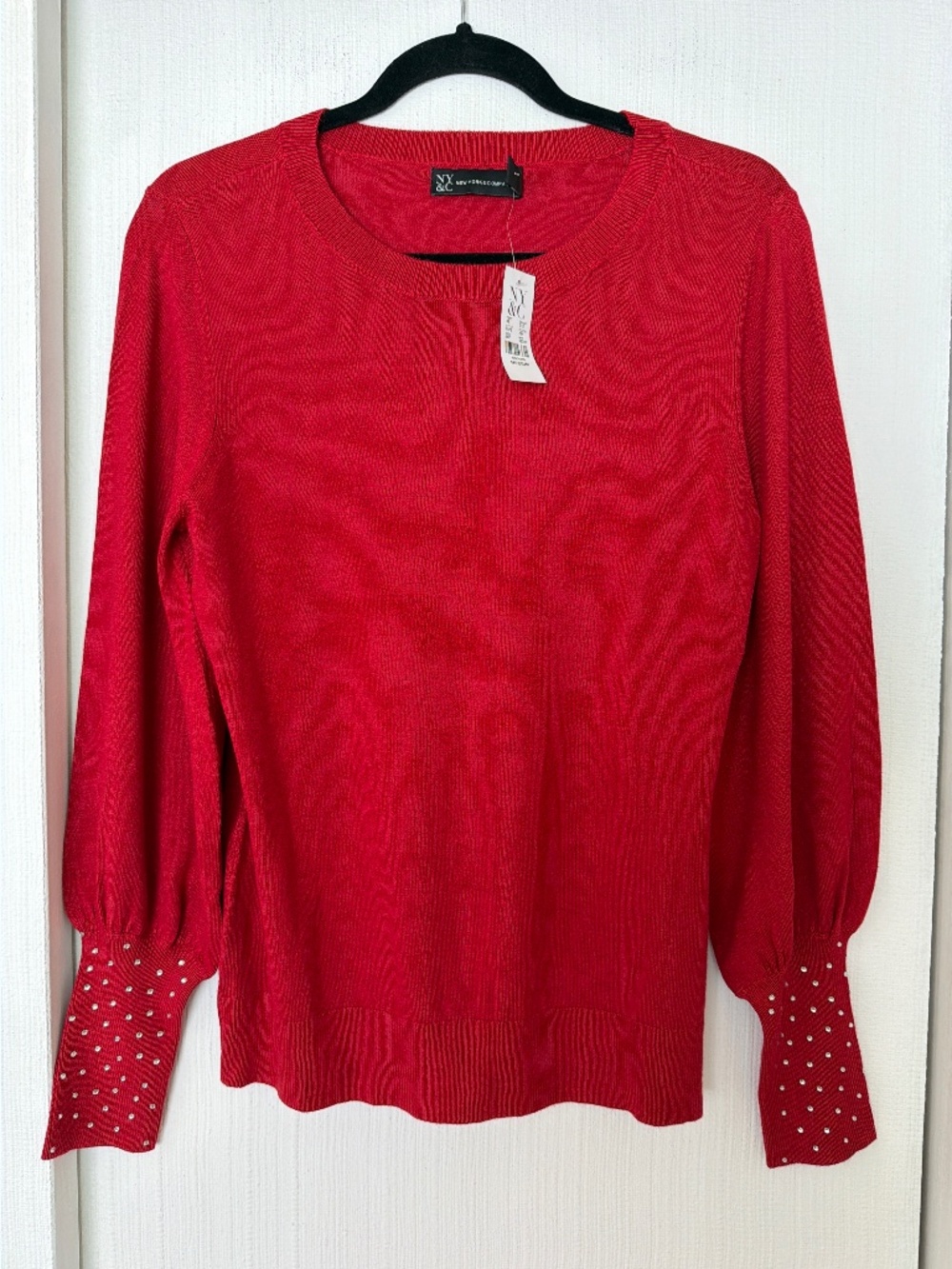New York & Company Red Rhinestone Cuff Sweater – Size Medium – New With Tags